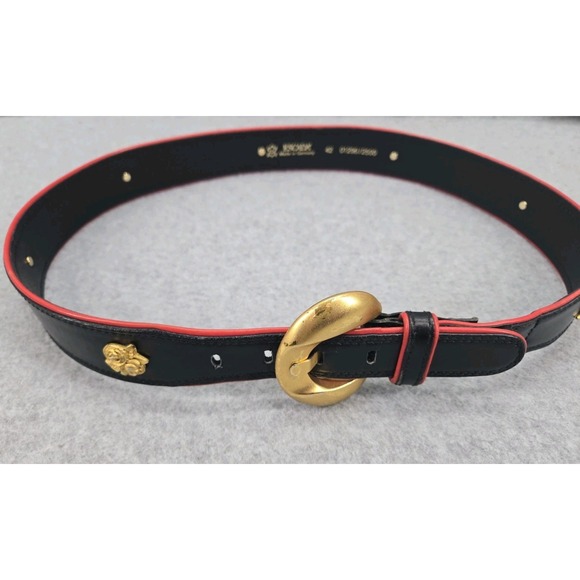 Vtg Escada Germany Women Size 42 L Black Leather Gold Statement Belt Extender - Picture 1 of 9